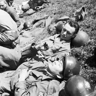 Soldiers taking a smoke break during convoy