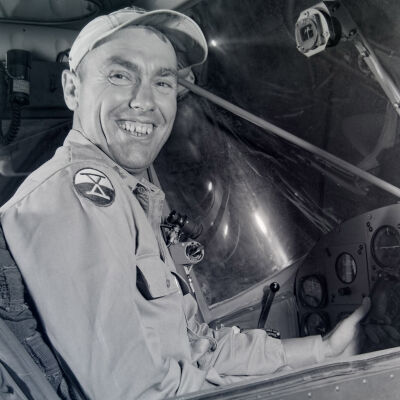 Soldier sitting in light aircraft