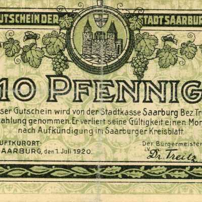 German City of Saarburg Ten Pfennig Notgeld-1920