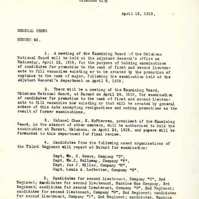 General Order #45 Headquarters Oklahoma National Guard-1919