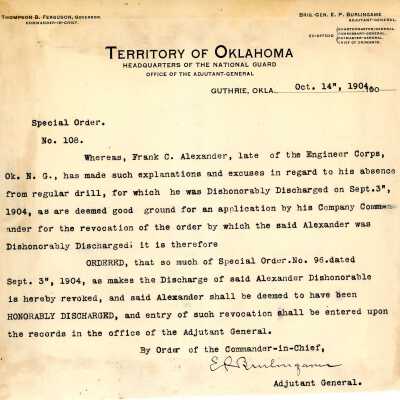 Special Order #108 Headquarters Oklahoma National Guard-1904