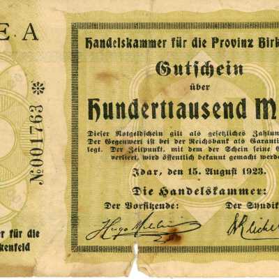 German District of Birkenfeld One-Hundred Thousand Mark Notgeld