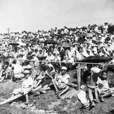 Spectators at a track athletics event