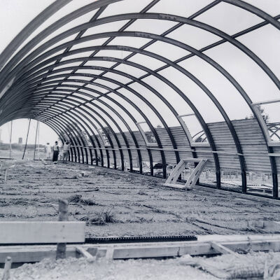 Quonset hut under construction