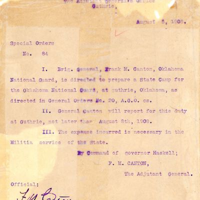 Special Order #84 Headquarters Oklahoma National Guard-1908