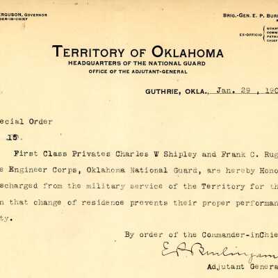 Special Order #15 Headquarters Oklahoma National Guard-1906