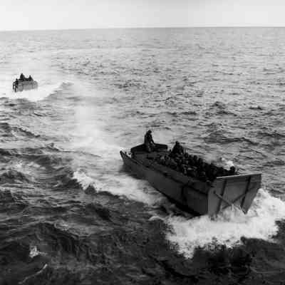 Soldiers at sea in landing craft