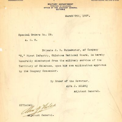 Special Order #29 Headquarters Oklahoma National Guard-1907