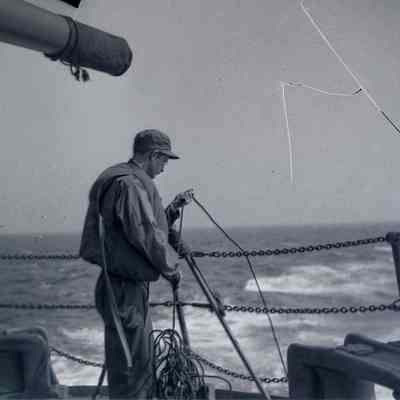 Soldier on deck of ship