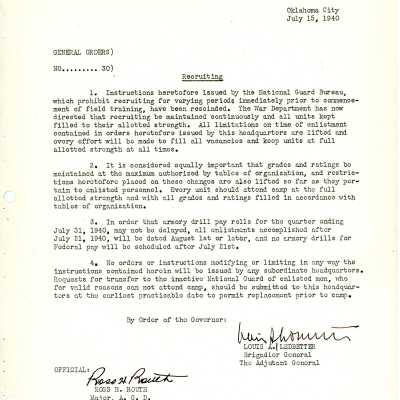 General Order #30 Headquarters Oklahoma National Guard-1940