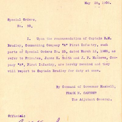 Special Order #50 Headquarters Oklahoma National Guard-1908