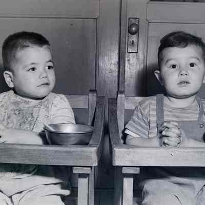 Japanese children in highchairs