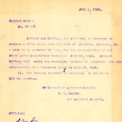 Special Order #65.5 Headquarters Oklahoma National Guard-1908