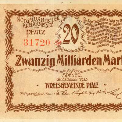 German District of Palatinate Twenty Million Mark Notgeld-1923