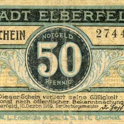 German City of Elberfeld Fifty Pfennig Notgeld-1919