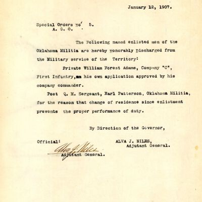 Special Order #5 Headquarters Oklahoma National Guard-1907