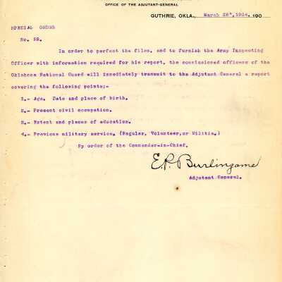 Special Order #29 Headquarters Oklahoma National Guard-1904
