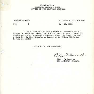 General Order #3 Headquarters Oklahoma National Guard-1932