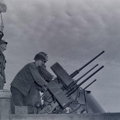 Soldiers practicing with Quad 50 caliber machine guns