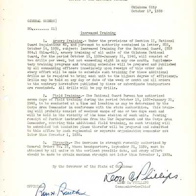 General Order #21 Headquarters Oklahoma National Guard-1939