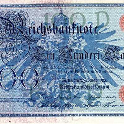 German Reichsbanknote One Hundred Mark Type 1908 "Blauer Hunderter"