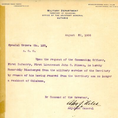 Special Order #125 Headquarters Oklahoma National Guard-1906