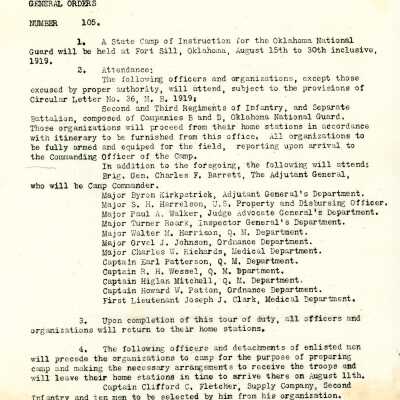 General Order #105 Headquarters Oklahoma National Guard-1919