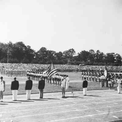 American and Japanese track athletes at ceremony
