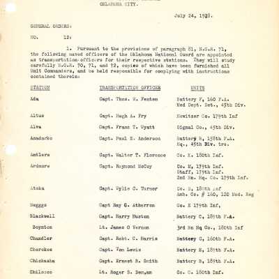 General Order #12 Headquarters Oklahoma National Guard-1928