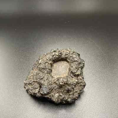 Volcanic rock with Italian coin embedded