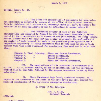 Special Order #26 Headquarters Oklahoma National Guard-1907