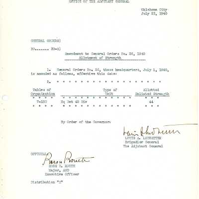 General Order #30-A Headquarters Oklahoma National Guard-1940