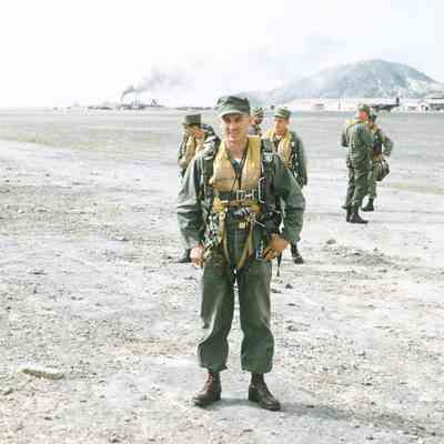 Soldier wearing lifejacket at airfield