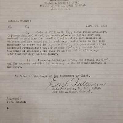 General Order #41 Headquarters Oklahoma National Guard-1923