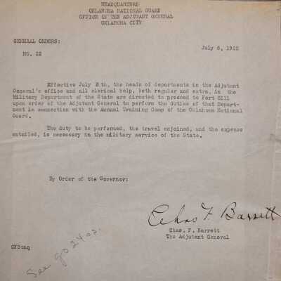 General Order #22 Headquarters Oklahoma National Guard-1922