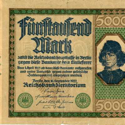 German Reichsbanknote Five Thousand Mark Type 1922