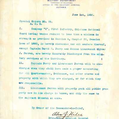 Special Order #59 Headquarters Oklahoma National Guard-1906