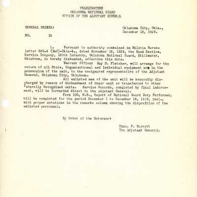 General Order #15 Headquarters Oklahoma National Guard-1929