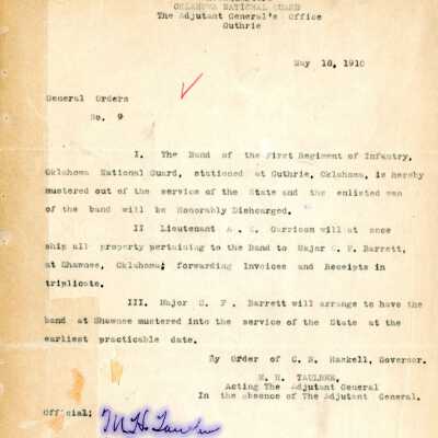General Order #9 Headquarters Oklahoma National Guard-1910
