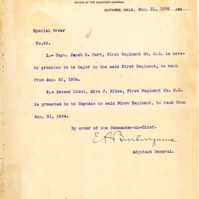 Special Order #93 Headquarters Oklahoma National Guard-1904