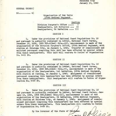 General Order #4 Headquarters Oklahoma National Guard-1940