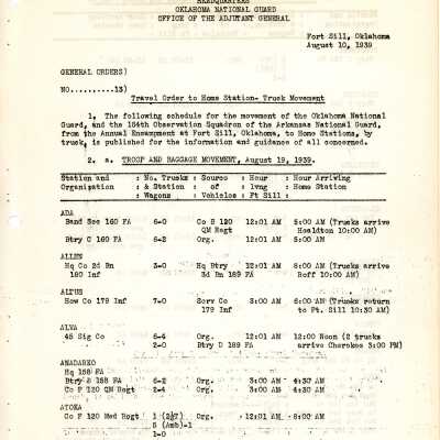 General Order #13 Headquarters Oklahoma National Guard-1939