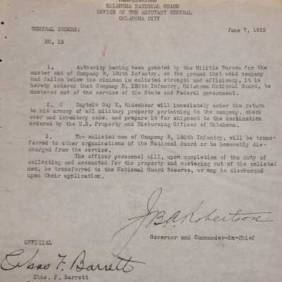 General Order #15 Headquarters Oklahoma National Guard-1922