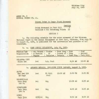 General Order #11 Annex 2 Headquarters Oklahoma National Guard-1939