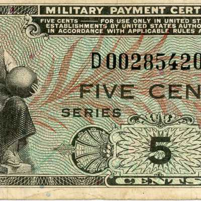 United States Military Payment Certificate Five Cents-1951-1954