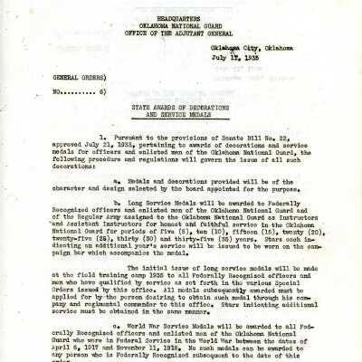 General Order #6 Headquarters Oklahoma National Guard-1935