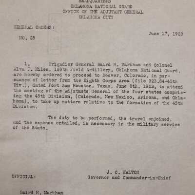 General Order #25 Headquarters Oklahoma National Guard-1923