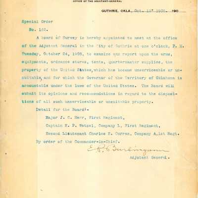Special Order #162 Headquarters Oklahoma National Guard-1905