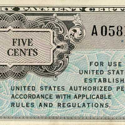 United States Military Payment Certificate Five Cents-1946-1947