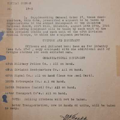 General Order #17-G Headquarters Oklahoma National Guard-1926